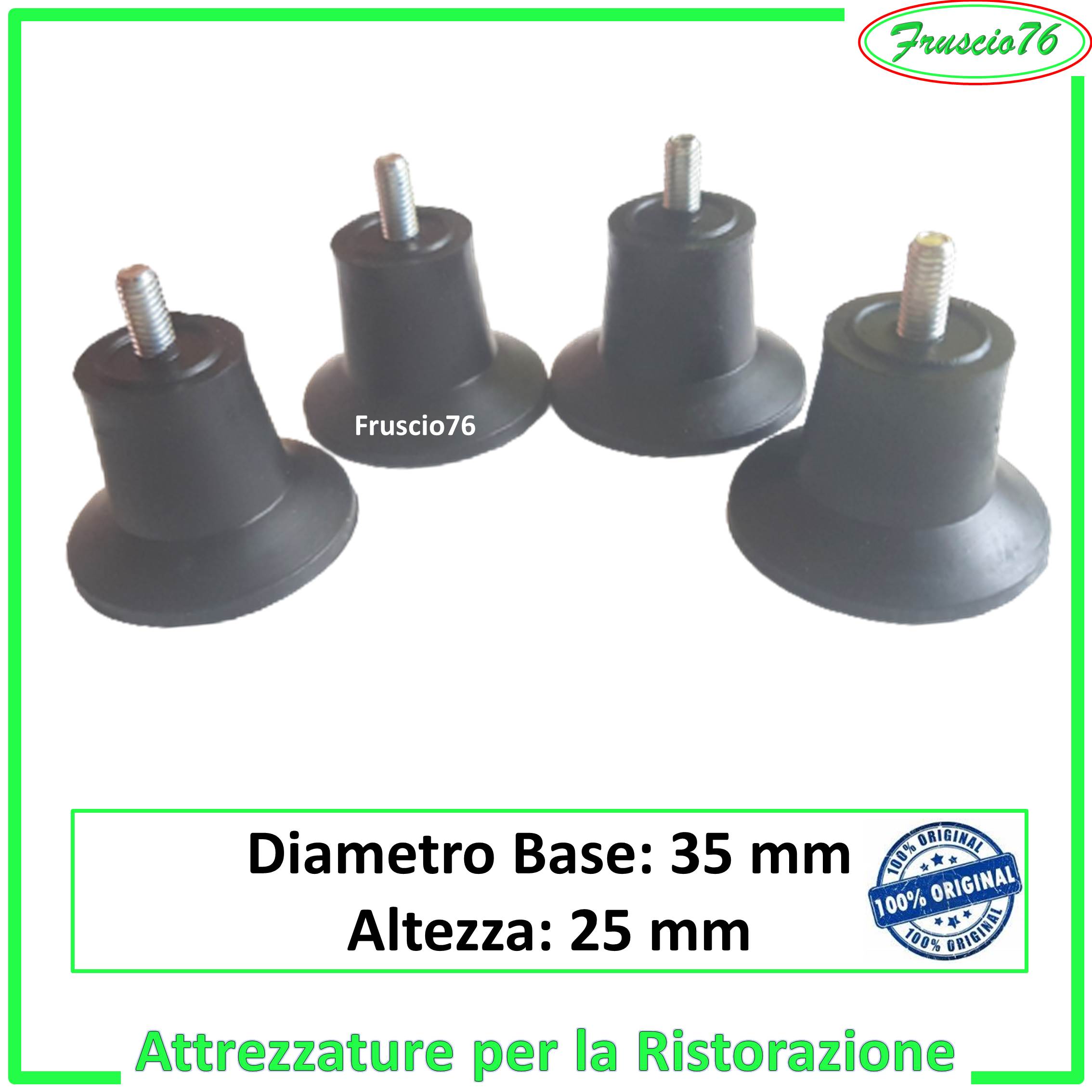 Kit n 4 Piedini per Affettatrice Neri in Gomma di Ricambio H 40 mm